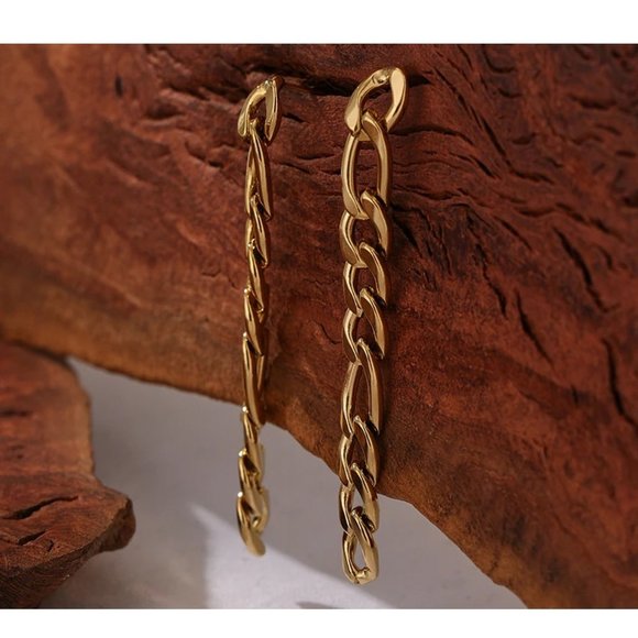 NEW 18K Gold Plated Link Chain Drop Earrings - Picture 7 of 7